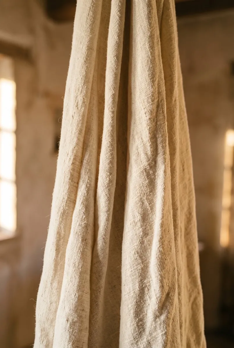 A soft drape of cream linen catching warm light